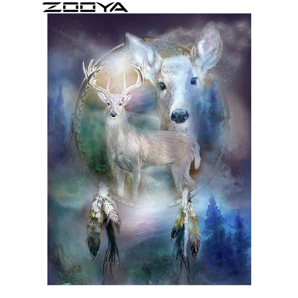 

ZOOYA Sale Diamond Embroidery 5D DIY Diamond Painting Animal Deer Feathers Pictures Of Rhinestones Cross-Stitch Kits Gift R447