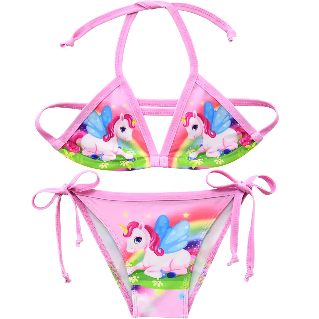 3-12Y Cute Girls Unicorn Swimsuit pink Kid Strap Bikini Suit 2pcs Outfits Fashion Clothes toddler Children | Детская одежда и