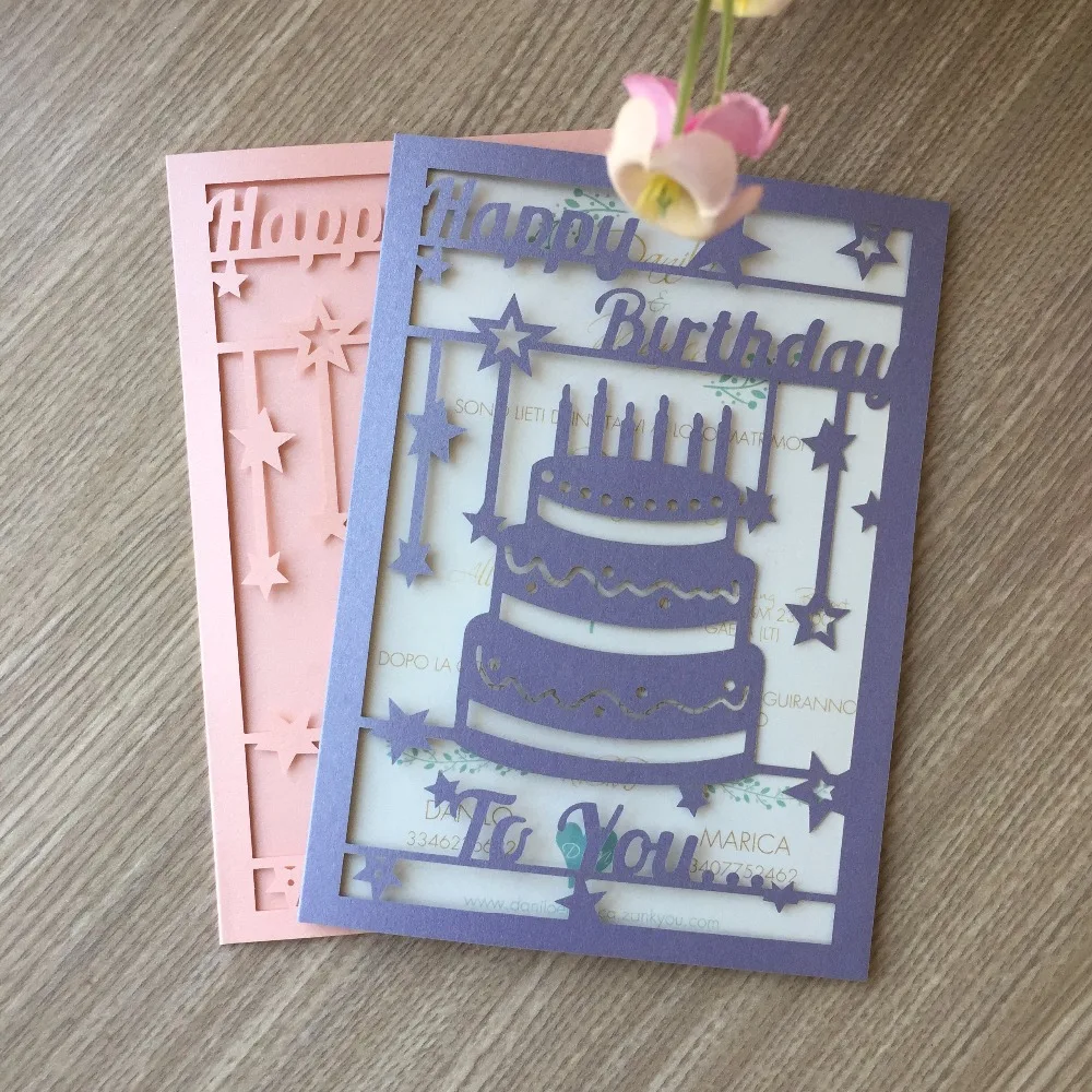 

20pcs Happy Birthday Party Invitations cards Postcard Greeting Gift Cards Laser Cut Pearl Shiny paper