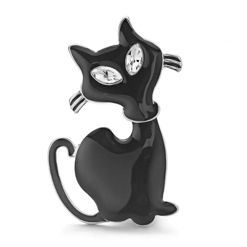 Dalaful с черными котиками, брошь на шпильке, со стразами глаза Jet Cat Броши в форме животных для Для женщин Для мужчин рубашка с принтом с котами и воротником ювелирные изделия для шляп лучший подарок Z068