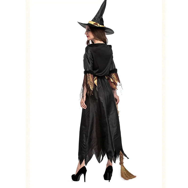 

New Halloween Women Costume Gold Witch Woman Dresses With Hat Carnival Cosplay Costumes Adult Fancy Party Dress for Women M-XL