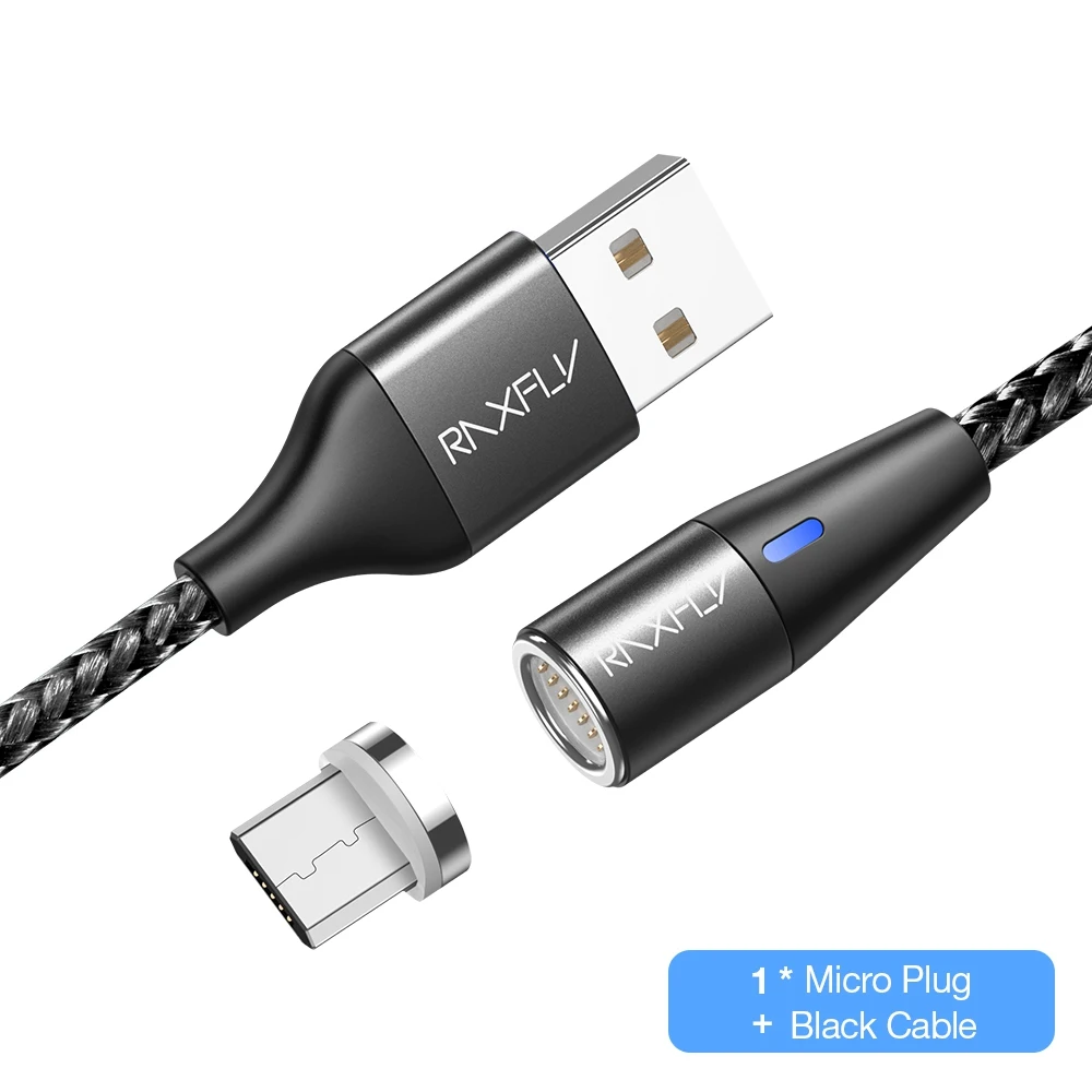 Black Micro Cable RAXFLY Магнитный зарядный кабель светодиодный 1 м Магнитный зарядный провод для телефона Micro usb type C для iPhone 6 7 X Магнитный зарядный кабель - Цвет: Black Micro Cable