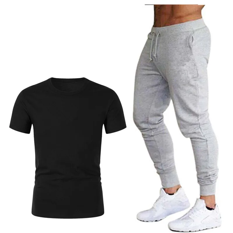 New Men's Sport Suits Running Jogger pants+T Shirts Men Sports Joggers Training Suit brand Gym Fitness Tracksuits Set streetwear | Мужская