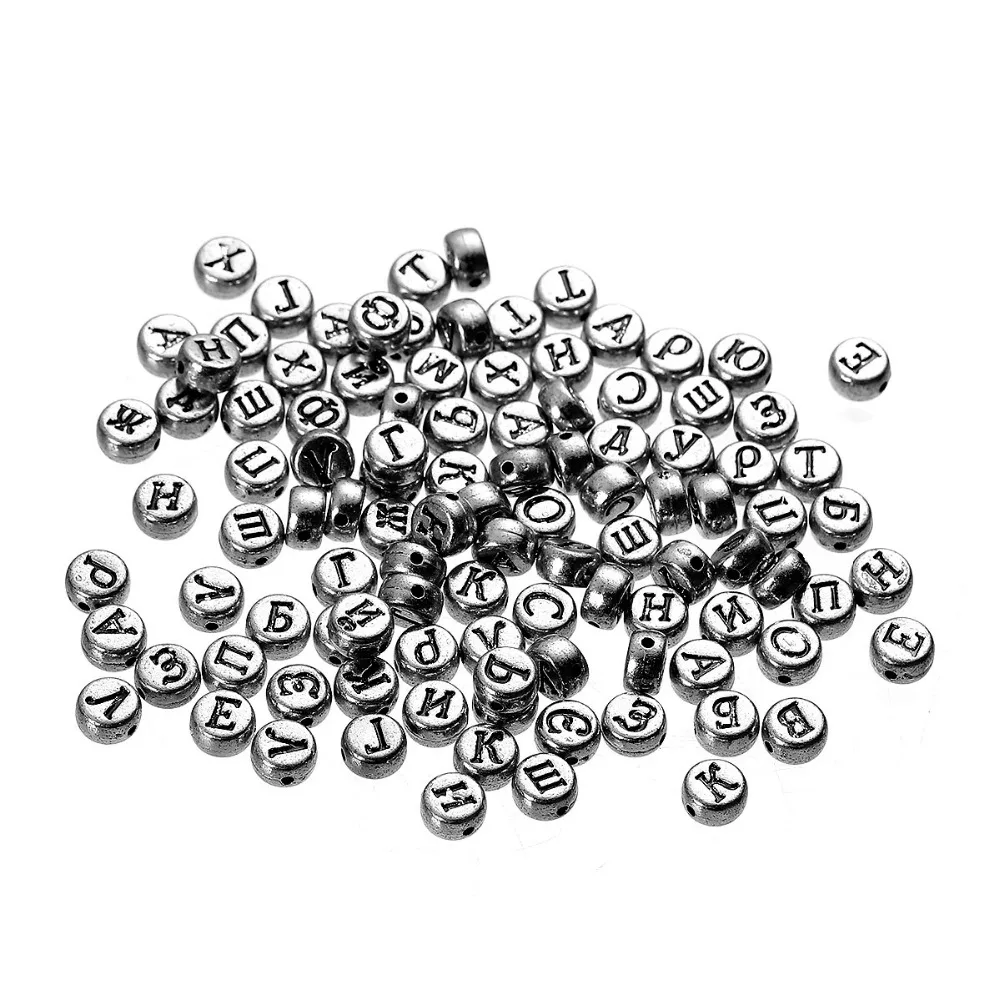DoreenBeads Горячие 400 шт серебряный цвет круглый русский алфавит/буквы акриловые