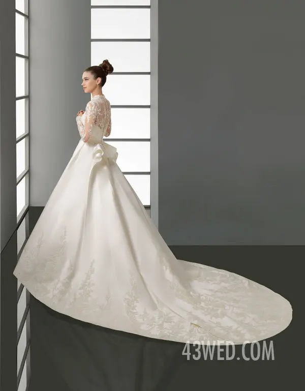 Famous Design Custom White/Ivory Satin Lace Royal Train Long Sleeve Wedding Dress Bridal Gown 2014 | Свадьбы и торжества