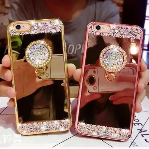 Роскошный кристалл rhinestone bling диаманта блеск зеркало case кольцо подставка для xperia c5
