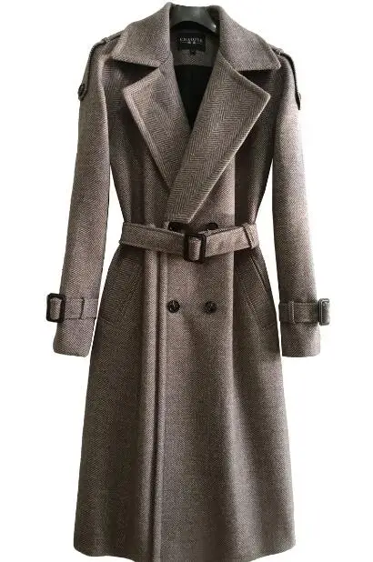 

Men's long herringbone coat over the knee male 2020 autumn and winter new retro raglan woolen coat super long coat