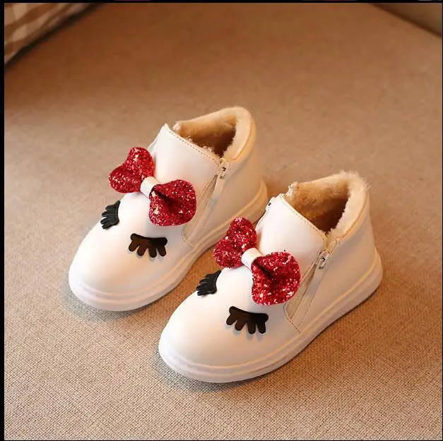 Розничная продажа новинка 2017 детские ботинки Зимние теплые плюшевые с бантом для