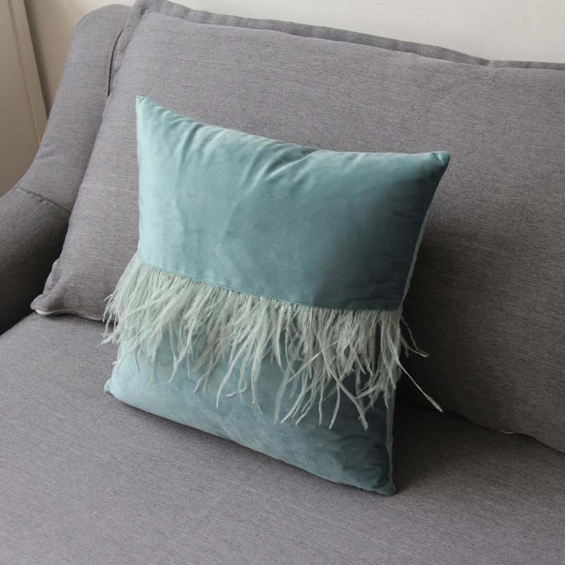 45x45cm green/beige/pink/brown/grey velvet cushion cover plush fur fringe pillow case decorative lumbar pillow covers soft decor