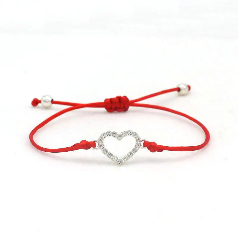 Red and Silver 1 Брендовый милый Мишка, инкрустация кристаллами, сердечко серебряного цвета, браслет, шарм, Лаки, красная веревка, плетеные браслеты для женщин, ювелирное изделие, подарок - Окраска металла: Red and Silver 1