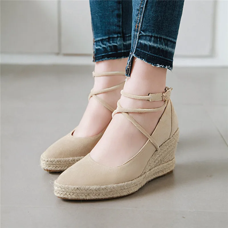 

ASUMER 2020 fashion spring autumn new shoes woman pointed toe buckle pumps women shoes flock wedges high heels shoes women