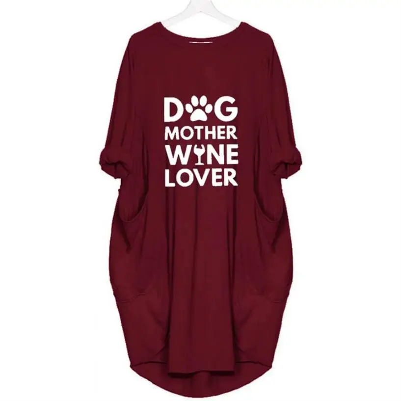 Модная футболка с принтом собаки мамы вина любовника буквенным для женщин