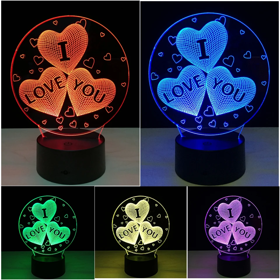 I LOVE YOU милое кольцо с алмазом в форме сердца светодиодный 3d ночник романтическая