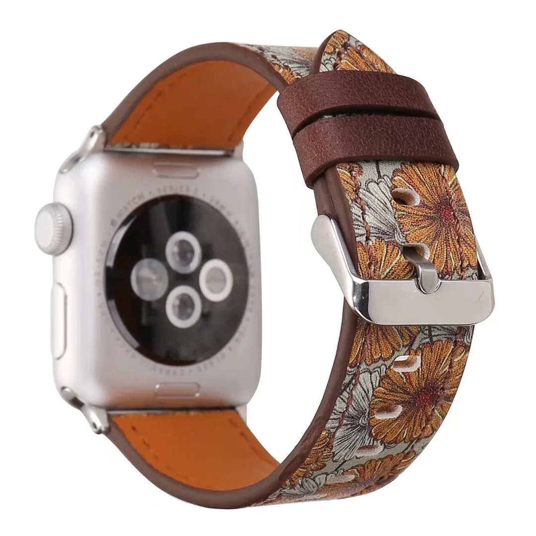 Кожаный ремешок с цветочным принтом для Apple Watch 42/44 мм 38/40 серия 1 2 3 4 ретро браслет