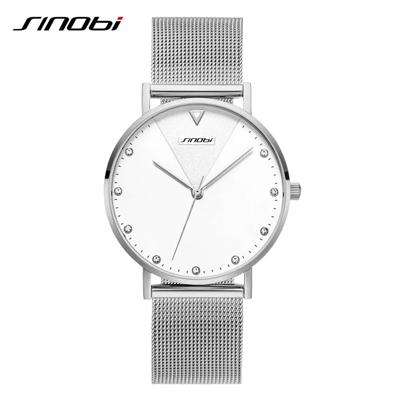 Sliver white SINOBI модные женские кварцевые наручные часы золотой ремешок для часов Топ люксовый бренд девушка Кристалл часы женские часы reloj mujer - Цвет: Sliver white