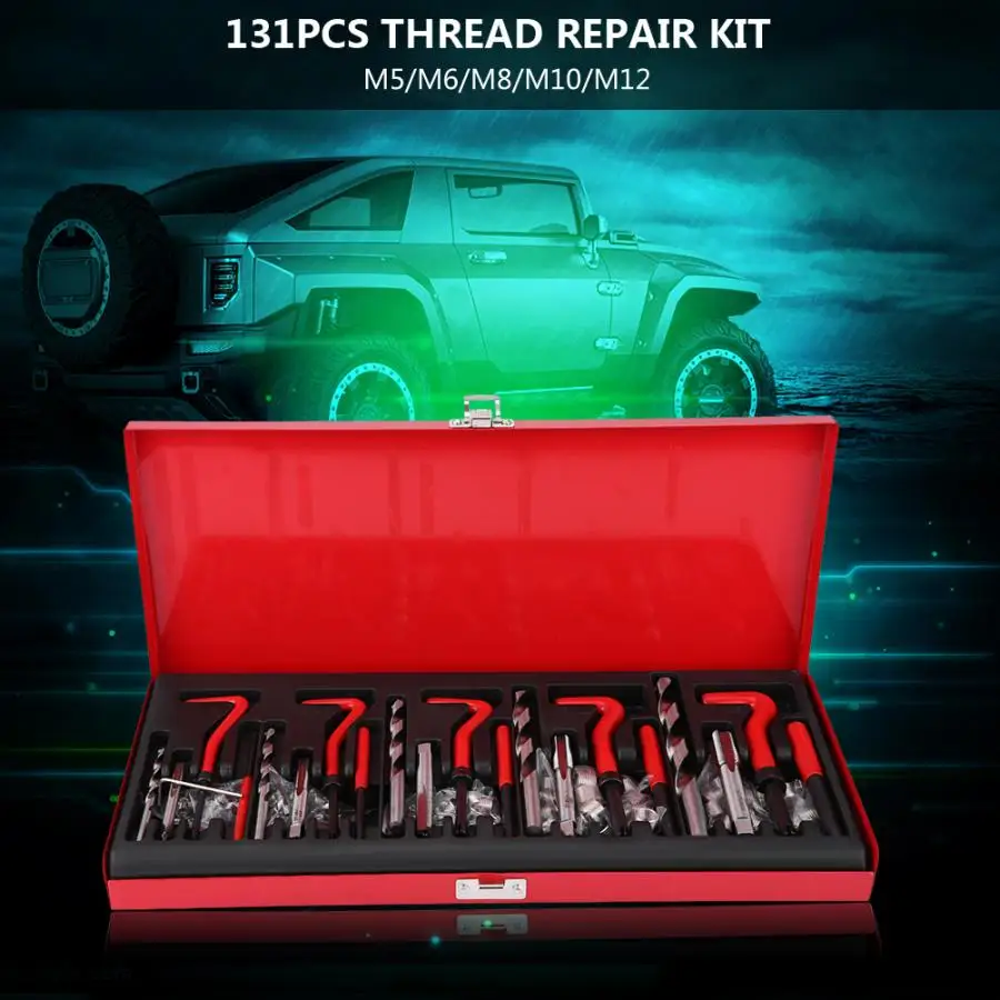 131 шт. набор инструментов для ремонта резьбы M5/M6/M8/M10/M12 сверл со стальными резьбами