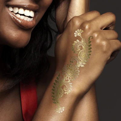 Новые женские Временные татуировки золотые секс товары металлические хны