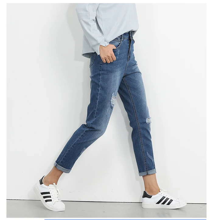 Женские свободные джинсы LEIJIJEANS, модные "рваные" синие джинсовые брюки полной длины, больших размеров, с потертостями, со средней посадкой, лето