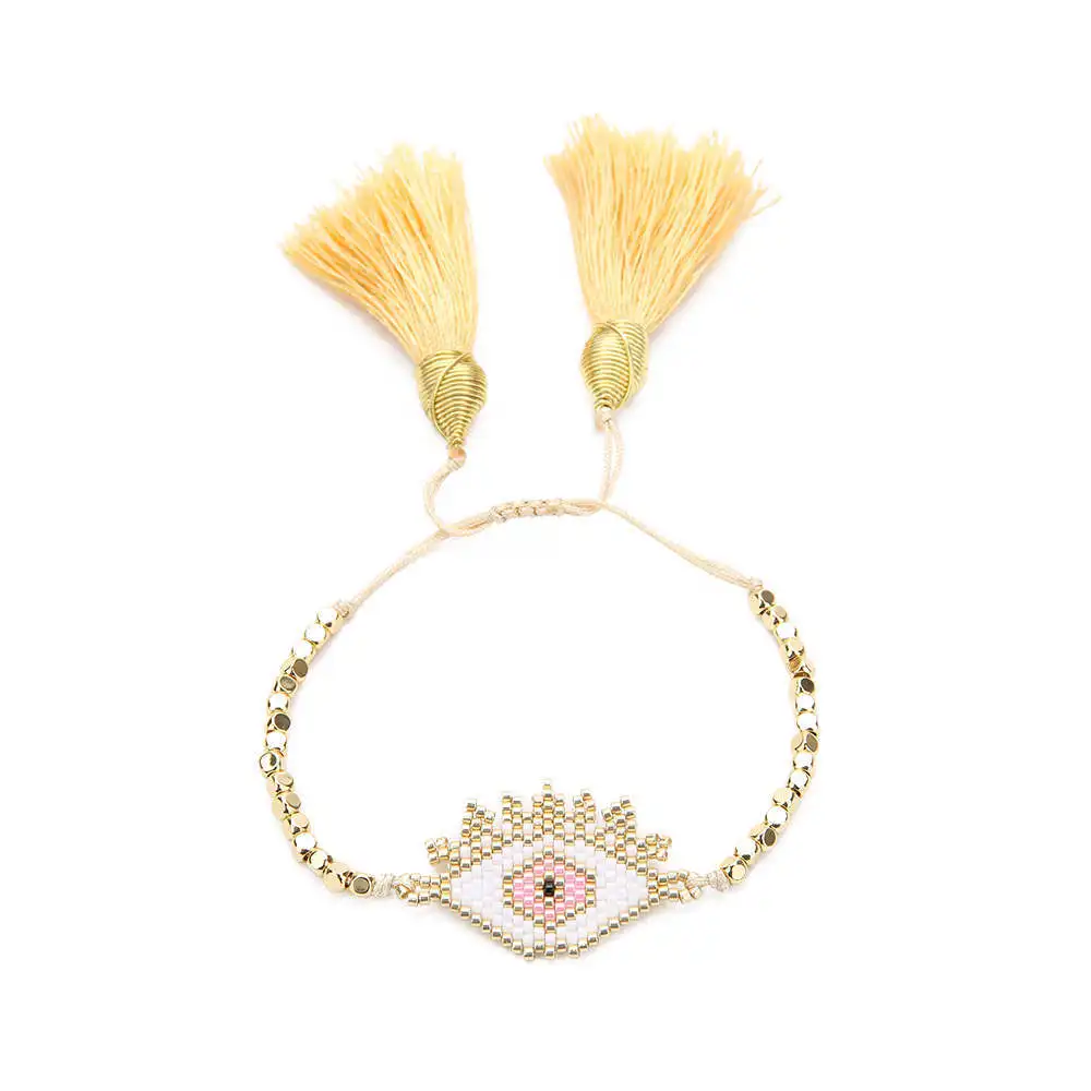 Браслеты для женщин Турецкий Дурной глаз и розовый кристалл Pulsera кисточкой браслет Bileklik ручной работы подарок золотые заклепки бижутерия