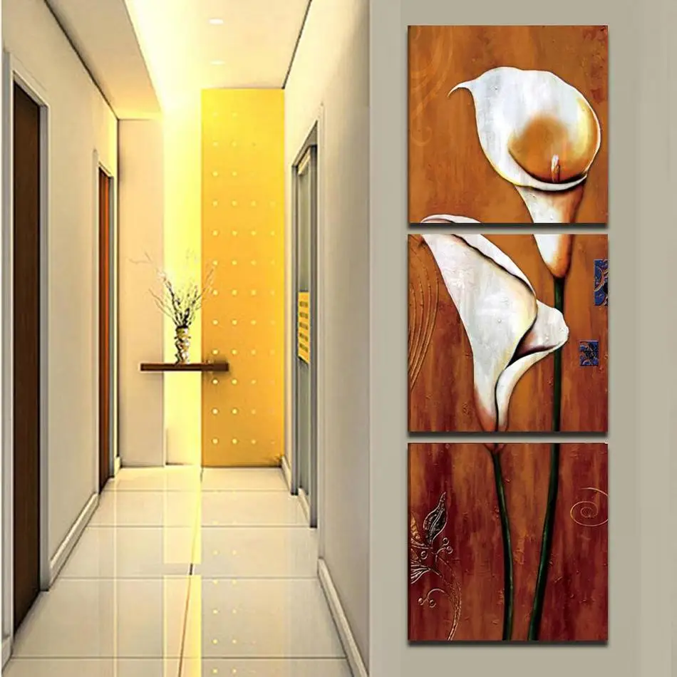 3 Панели цветы каллы Группа живопись холст искусство домашний Декор украшение на