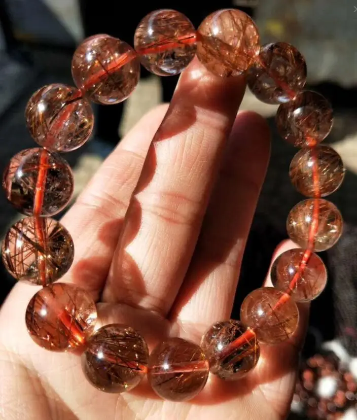 free shipping Noble jewelryset 13.5-13.8mm AAA Natural Quartz Rutilated Crystal stone Beads Bracelet 55g | Украшения и аксессуары