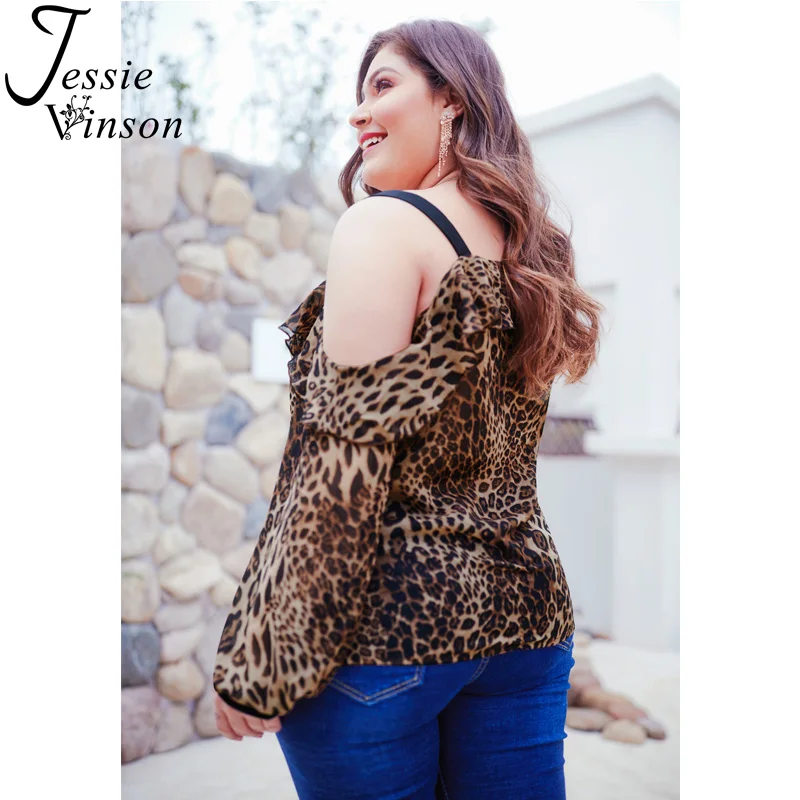 Женская леопардовая блузка Jessie Vinson шифоновая с длинным рукавом открытыми