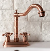 antique red copper deck mount double handle bathroom faucet vanity vessel sinks mixer tap cold and hot water tap zrg044