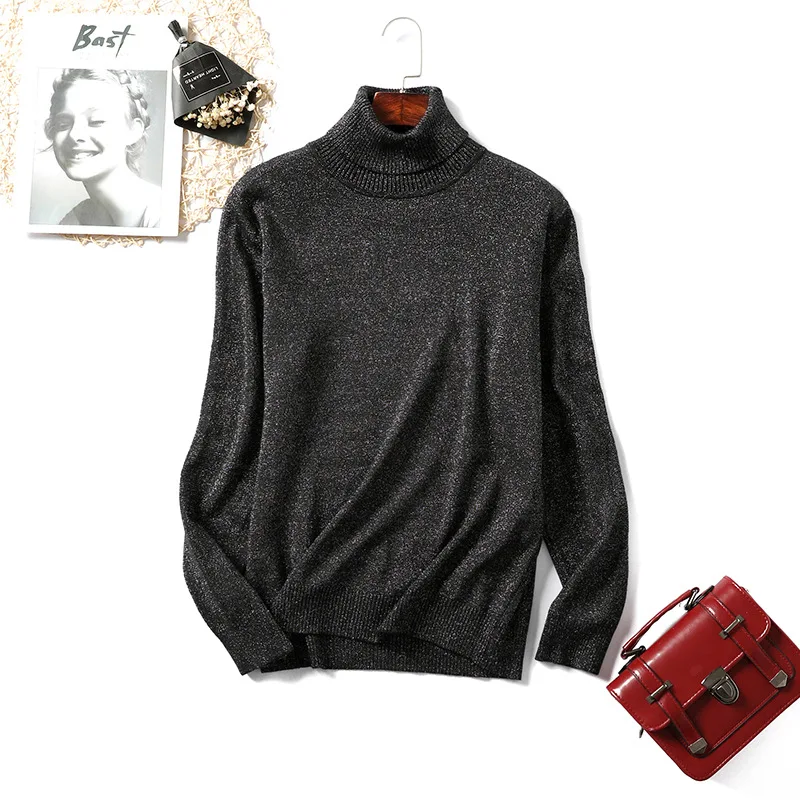 GGRIGHT Shiny Lurex Autumn Winter Turtleneck Sweater Women Long Sleeve Pullover Basic Sweaters 2019 Korean Style top | Женская одежда