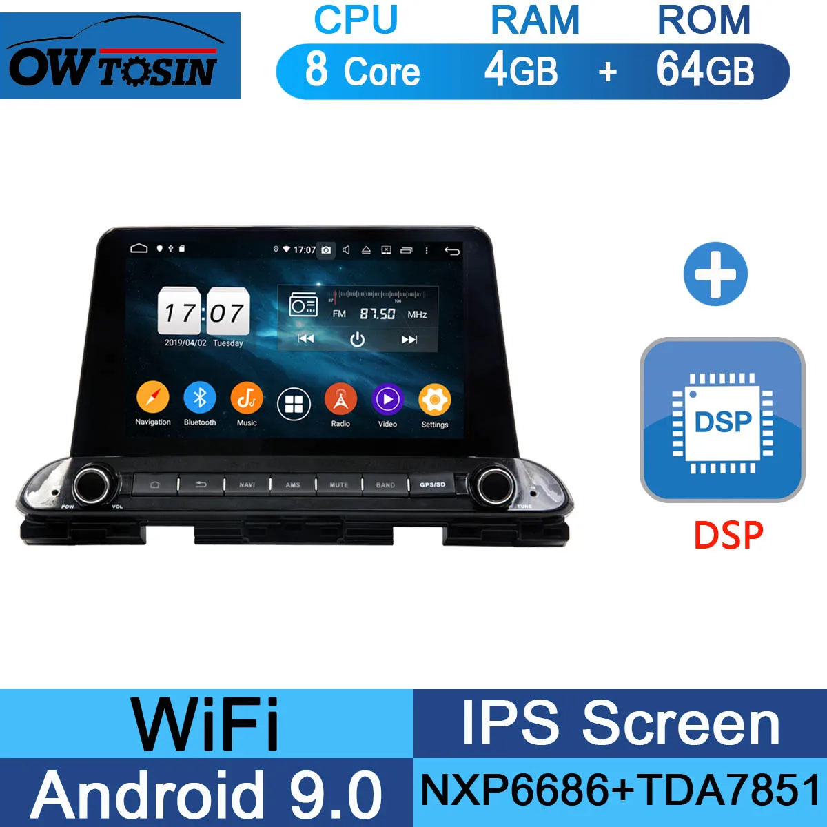 " ips 8Core 4G+ 64G Android 9,0 автомобильный DVD мультимедийный плеер для Kia Cerato Forte gps навигация радио попугай BT CarPlay - Цвет: 64G DSP