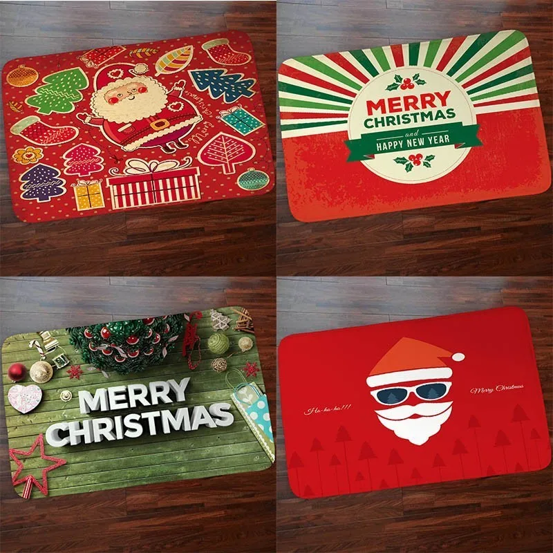 Дверной коврик 40x60 см с надписью &quotMerry Christmas&quot фланелевый Санта Клаусом для
