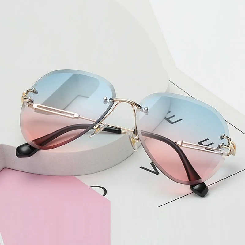

High Quality Unisex Rimless Round Sunglasses Women Men Brand Designer Ins Popular Pilot Sun Glasses For Female Summer Shades