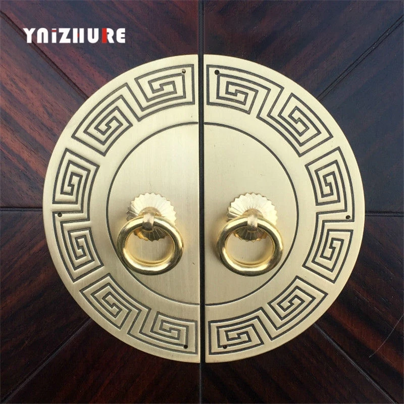 11cm 14cm 18cm 24cm Chinese Antique Furniture Copper Fittings Door Wardrobe Cupboards Doorplate Round Copper Pull Hands 2 Color