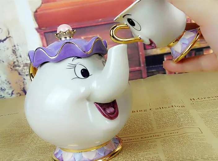 Старый стиль Классическая мультяшная Красавица и чудовище Mrs Potts 18 K позолоченная