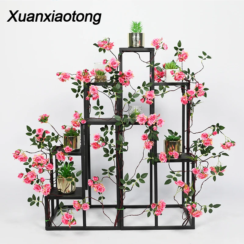 Xuanxiaotong 180 см красные розы Искусственные цветы лоза для Свадебный венок Арка Декор