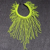 handmade in stock european fashion neon yellow statement women long chokers star punk chunky tassels chains beading necklace