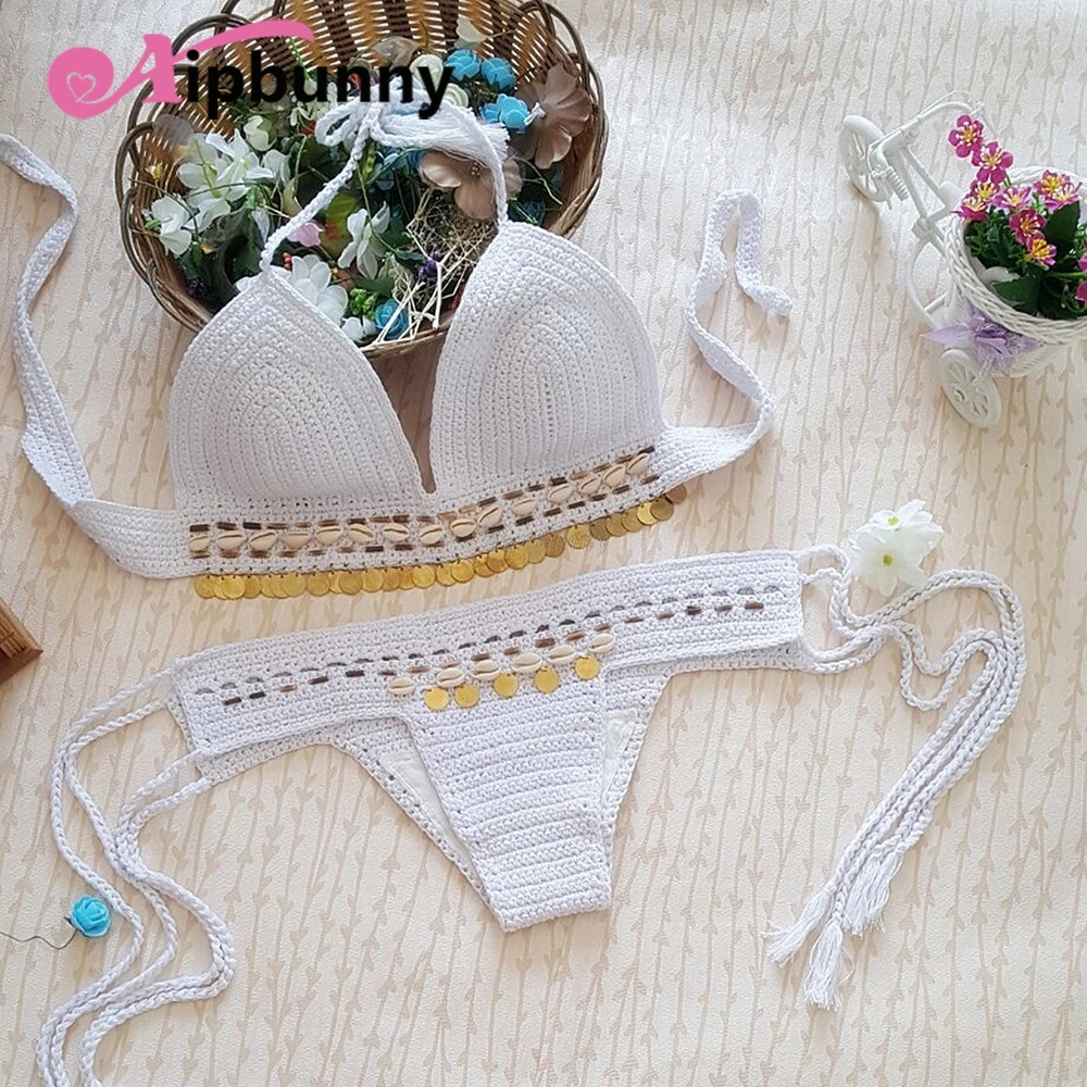 2018 сексуальный женский вязанный крючком купальник в виде ракушек Femme Maillot Bain