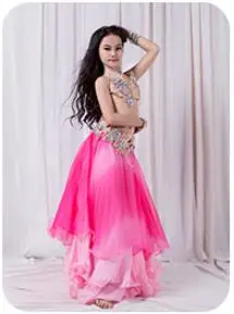 Конкурс танца живота девушки Mesh Set роскошный бюстгальтер+ длинная юбка 2шт. Belly Dance комплект одежды Костюмы для танца живота - Цвет: Родо