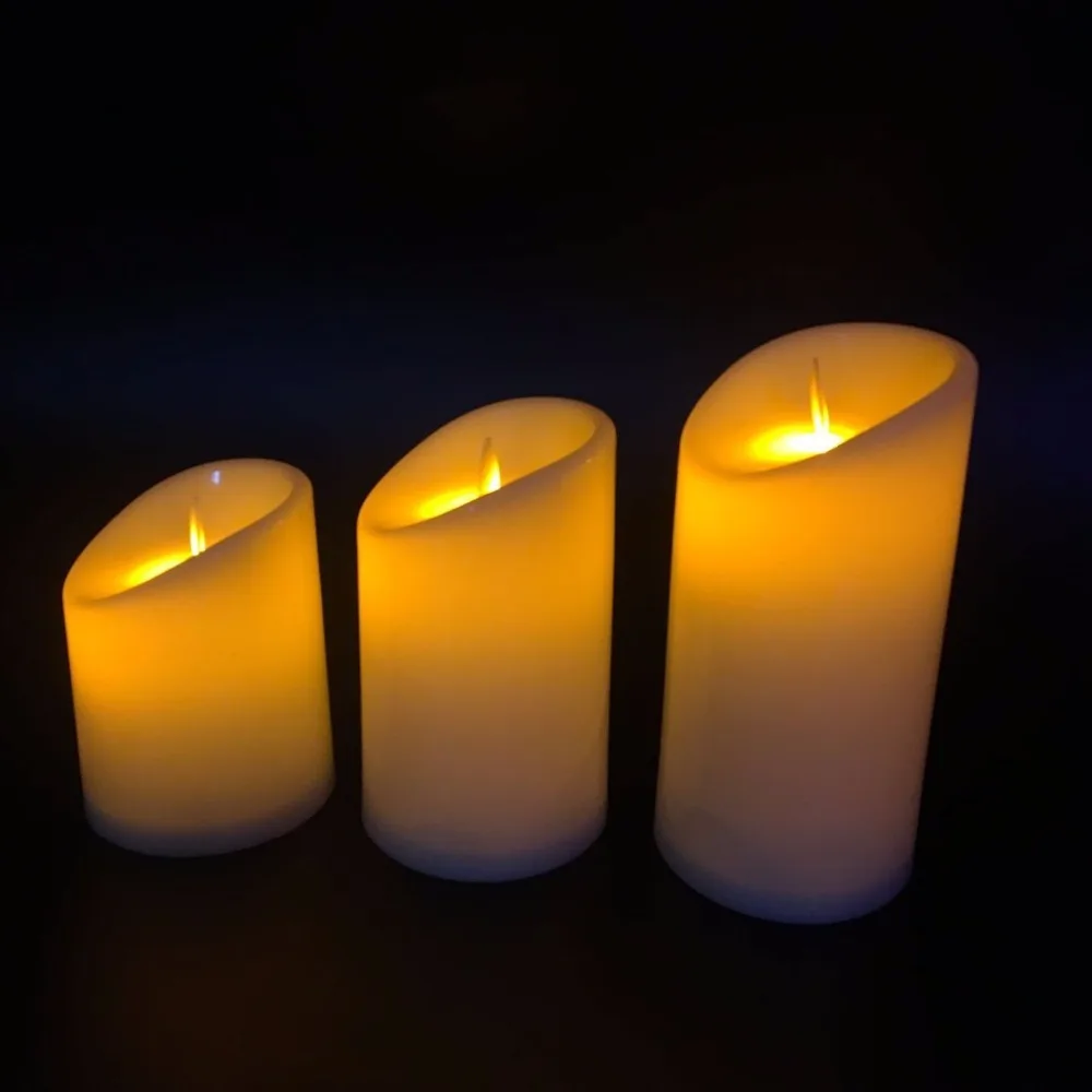 

Pack of 3 Amber Flameless Christmas Led Candles,Electric Moving Wick Pillar Candles,Battery Plastic New Year Candles