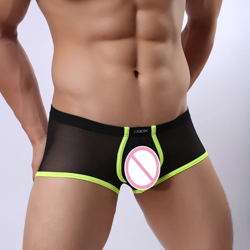 2017 Модные мужские сексуальные трусы Кружевные Прозрачные Боксеры Сетчатое