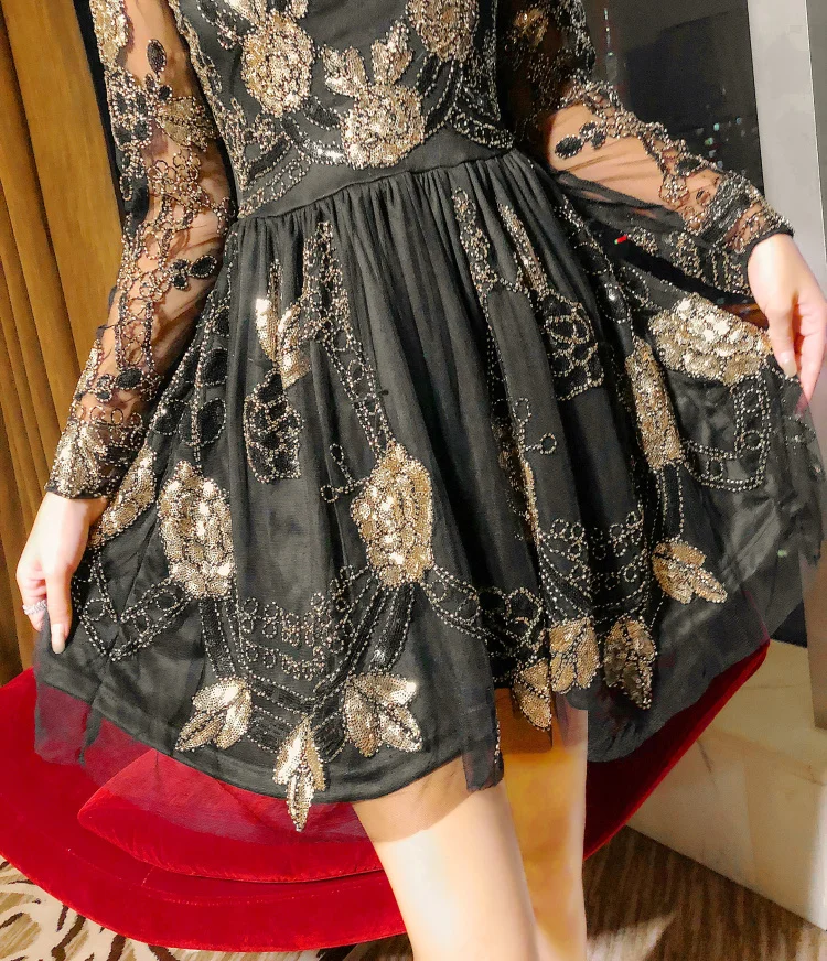 Модная женская одежда с бисером и блестками, подиумное платье принцессы, vestidos, новейший дизайн, женские вечерние мини-платья с длинным рукавом