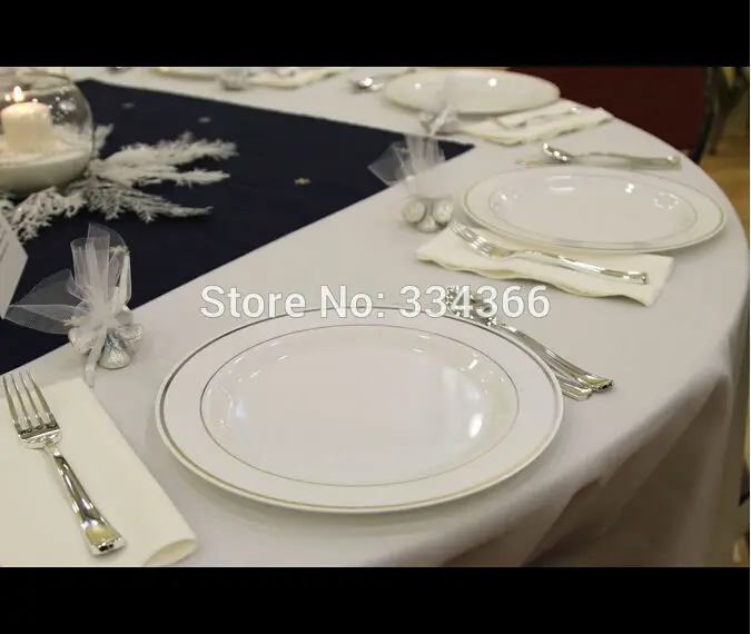 60 человек ужин Свадебные одноразовые Пластик пластины столового серебра обод