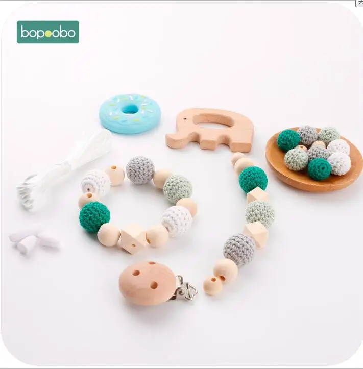 elephant set Bopoobo Детские аксессуары игрушки деревянный КИТ силиконовые бусины ананас качество еды DIY прорезывания зубов ювелирные изделия кормящих кулон погремушка - Цвет: elephant set
