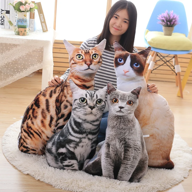 

1pc 50cm 3D Creative Printing Cat Plush Pillow Stuffed Soft New Style Artificial Cat Plush Cushion Cute Birthday Gift for Kids