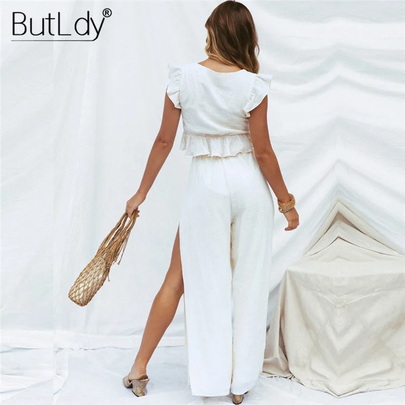 Женский комбинезон с оборками и v образным вырезом комплект из двух предметов