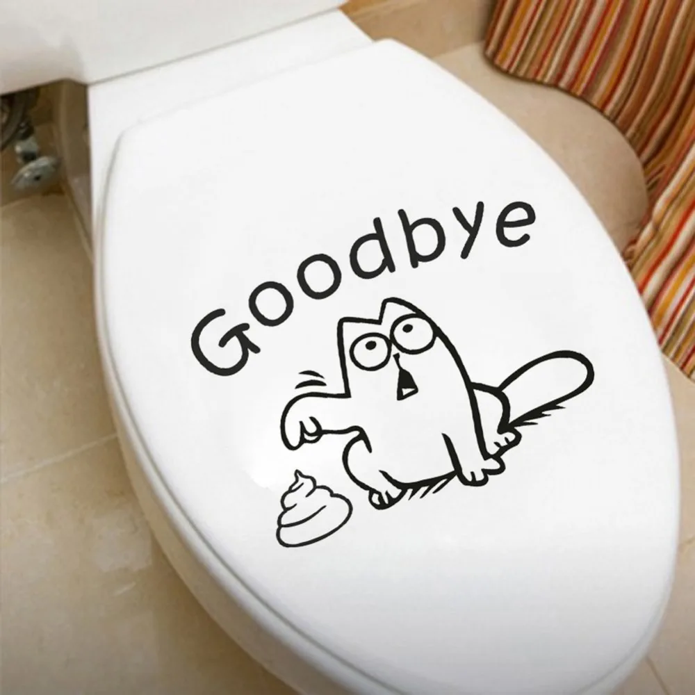 

Cartoon Cute Goodbye Vinyl Quotes Toilet Sticker Close tool Decal Art Home Decor Decals DIY Bathroom Wall Paper Removable Y-49