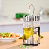 1set clear glass olive oil vinegar salt pepper set oil vinegar dispenser shaker cruet set spice bottle glass stainless steel cap