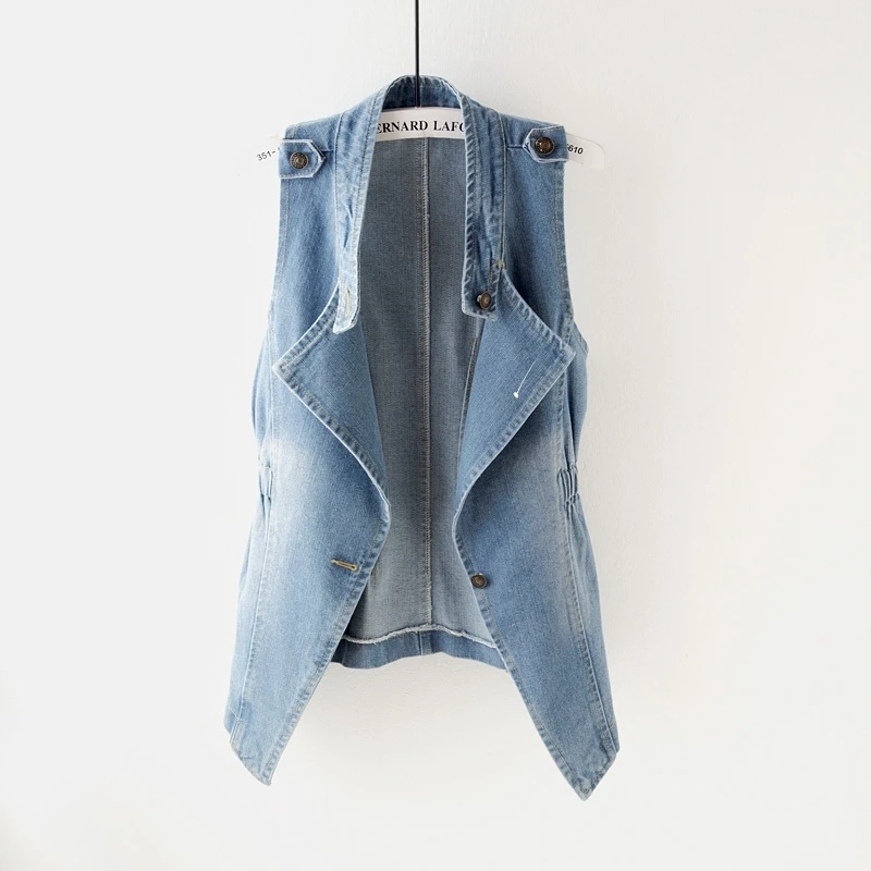 

Denim Vest Female New 2021 Spring Autumn Casual A Button Sleeveless Jacket Women Waistcoat Blue Denim Jeans Jacket Tops A62