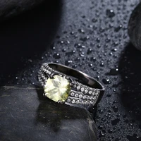vintage yellow cubic zirconia ring for women black gun plated dance fashion ring size 6 7 8 ar2126