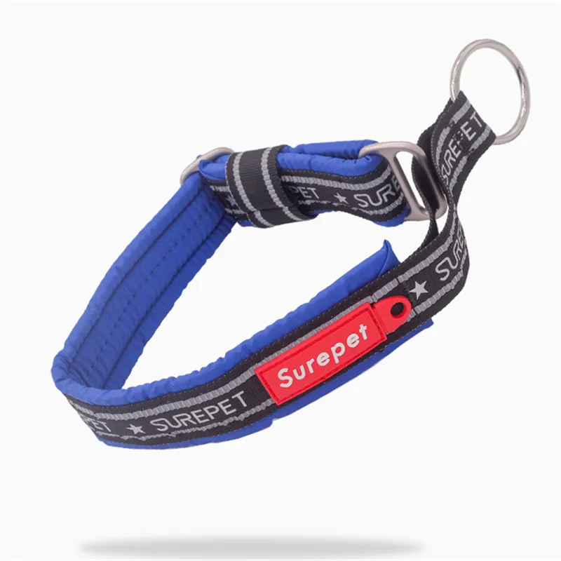 blue collar Reflective Collar for Dogs Nylon Adjustable Dog Collar Soft Padded Explosion Proof Pet Collar for Medium Large Dogs Training Red - Цвет: blue collar