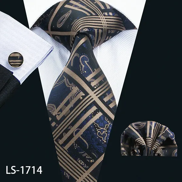 LS-1199, мужские галстуки, модный Клетчатый шелк, Barry.Wang, жаккардовый тканый галстук, носовой запонки, набор галстуков для мужчин, официальные, для свадьбы - Цвет: LS-1714